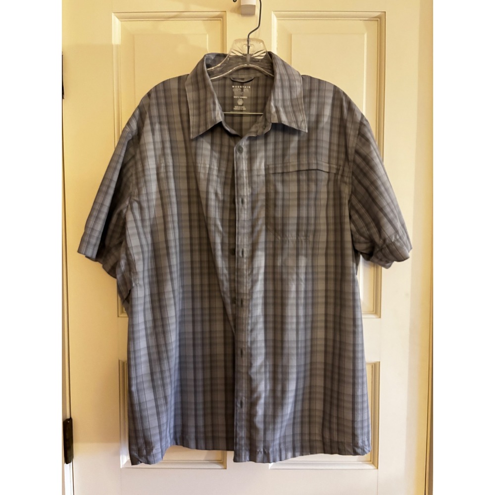 Mountain Hardwear Mens Grey Blue Plaid Short Sleeve Button Down Shirt OM4742 L